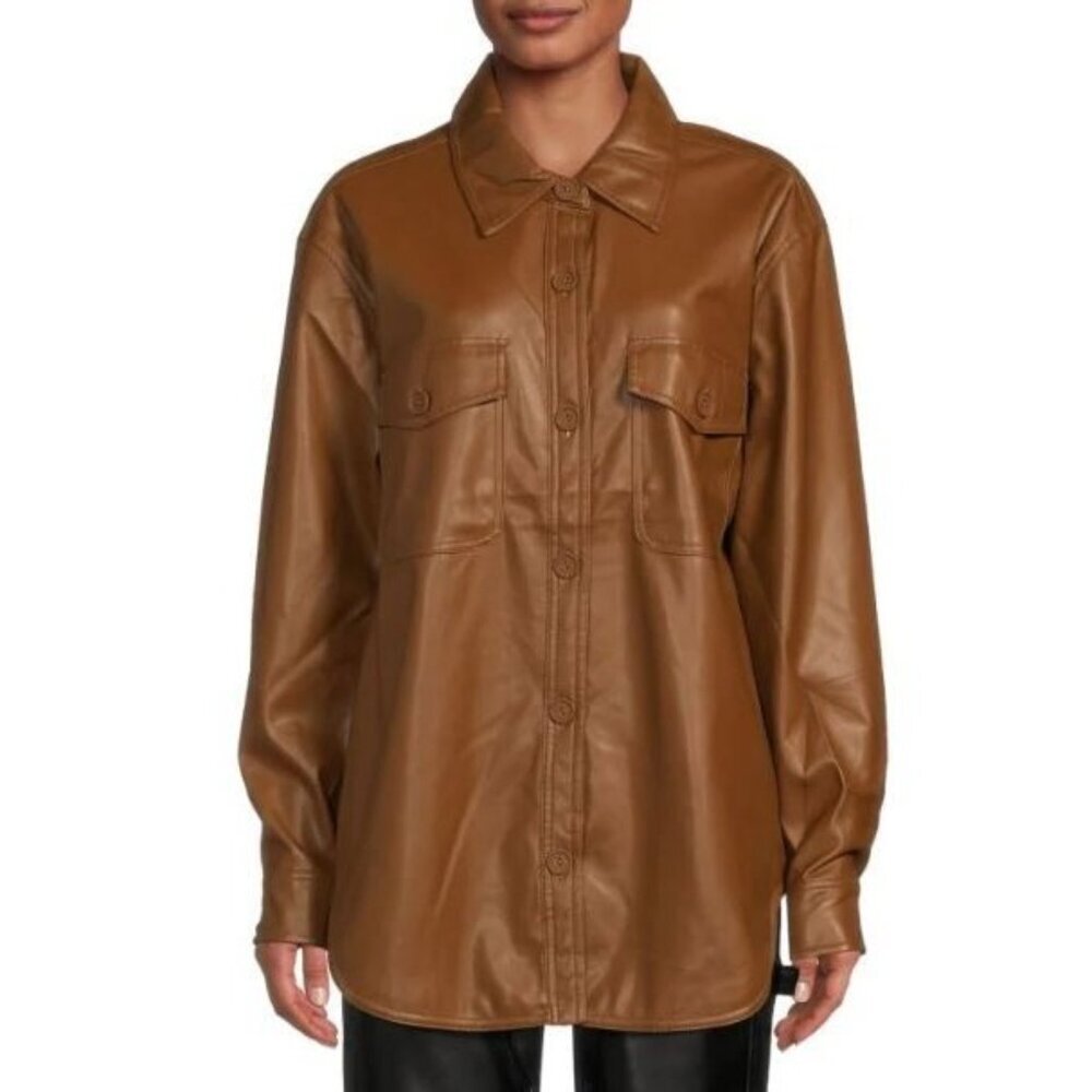 Good American Better than Leather Faux Women's Brown Jacket Blazer Small Medium